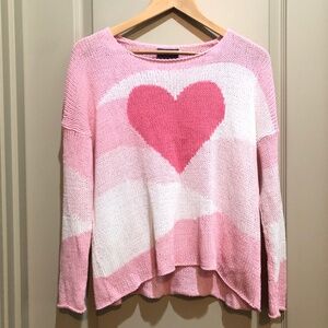 WOODEN SHIPS Pink Heart Cotton Blend Lightweight Sweater Size S/M Casual Beach